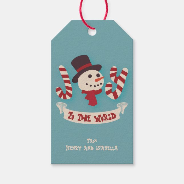 Étiquettes-cadeau Joy To The World l Snowman Noël Nouvel An (Devant)