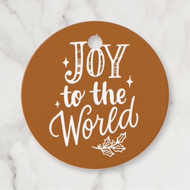 Étiquettes Cadeau Joy to the World Rustic Burnt Orange Christmas (Devant)
