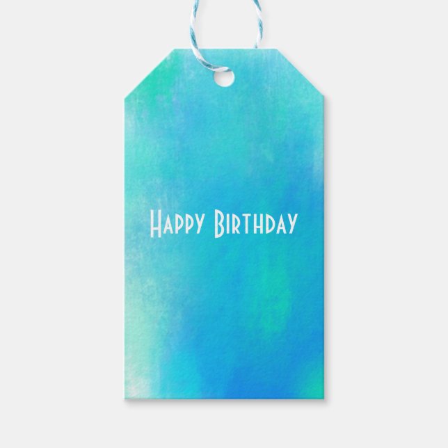 Étiquettes-cadeau Joyeuse aquarelle d'anniversaire Abstrait vert et  (Devant)