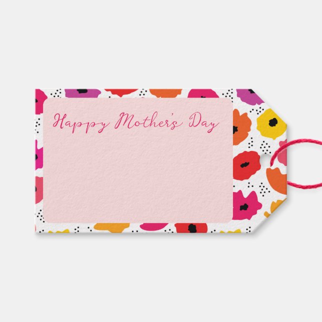 Étiquettes-cadeau Joyeuse Fête des Mères Moderne Pavot Rose Vierge F (Devant (Horizontal))