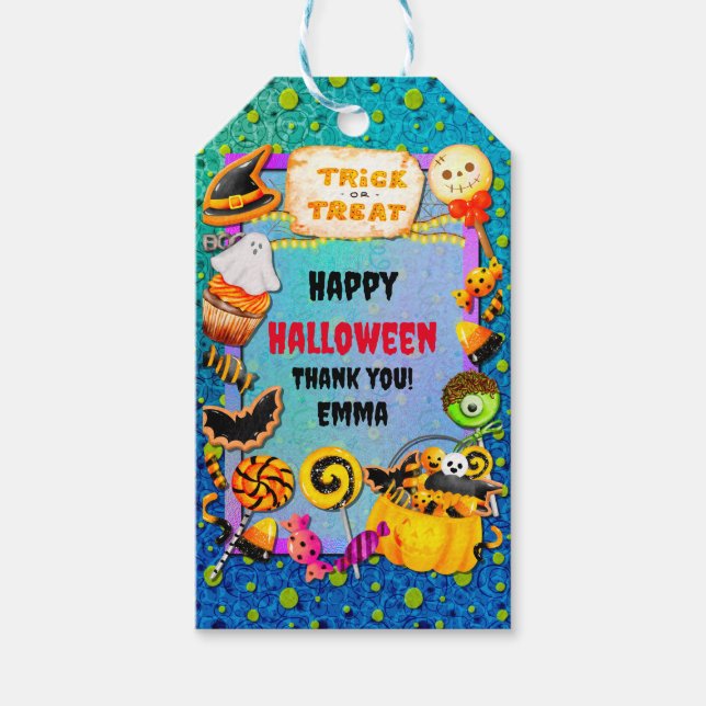 Étiquettes-cadeau Joyeuse fête d'Halloween remplie de ruse-ou-gâteau (Devant)