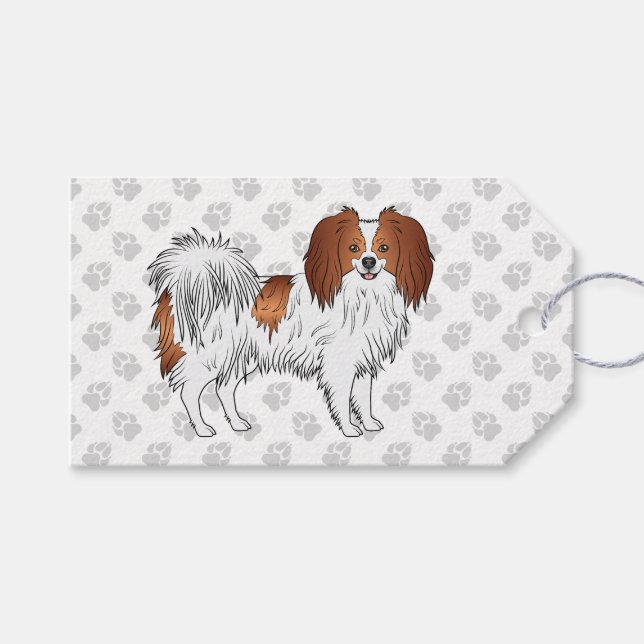 Étiquettes-cadeau Joyeuse illustration de Chien Phalène Rouge Et Bla (Devant (Horizontal))