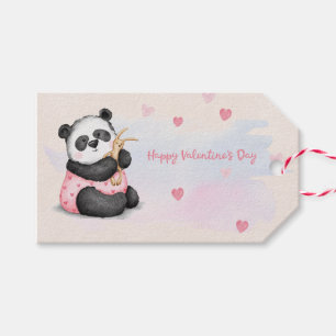 Étiquettes-cadeau Joyeuse Saint-Valentin Panda Lapin à l'aquarelle C