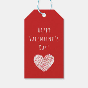 Étiquettes-cadeau Joyeuse Saint-Valentin simple avec cœur blanc