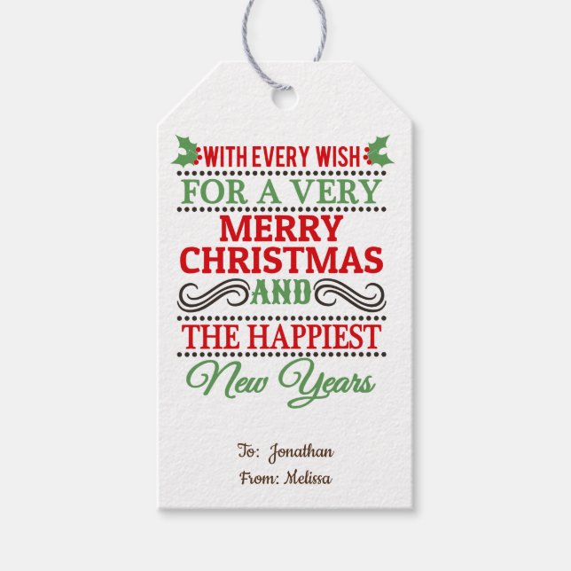 Étiquettes-cadeau Joyeuse typographie de Noël /Personnalisée (Devant)