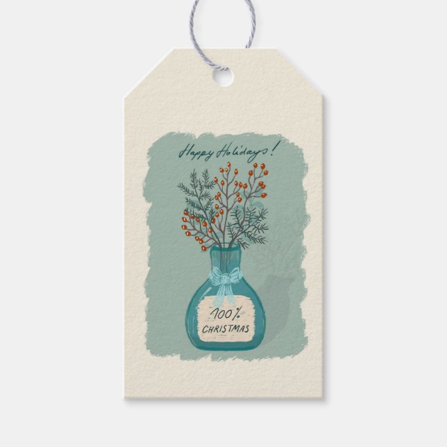 Étiquettes-cadeau Joyeuses fêtes 100% Noël / Design à la main (Devant)