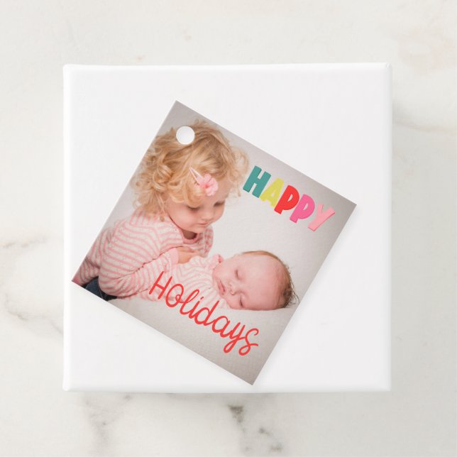 Étiquettes Cadeau Joyeuses fêtes avec photo voeux de Noël (En situation)