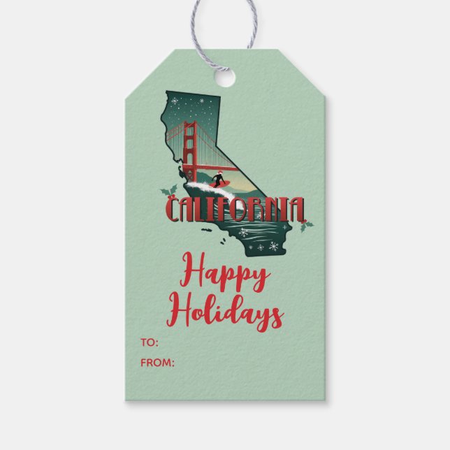 Étiquettes-cadeau Joyeuses Fêtes Californie État Custom Christmas (Devant)