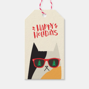 Étiquettes-cadeau Joyeuses fêtes ! Cartoon de chat Cute Père Noël - 