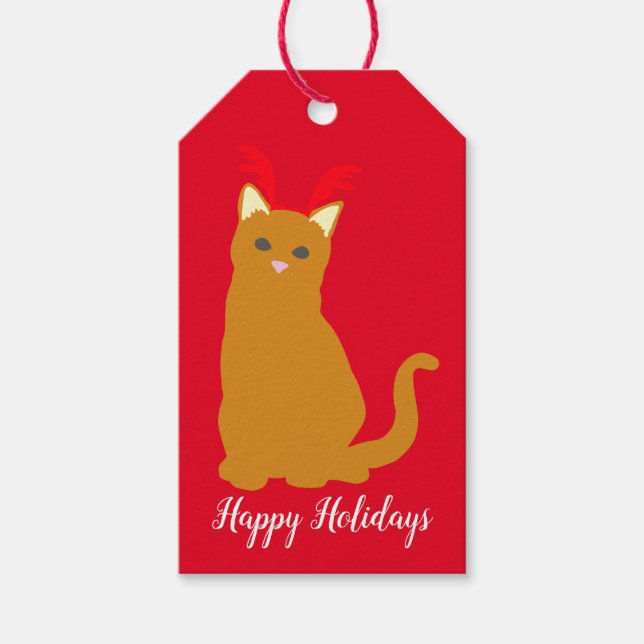 Étiquettes-cadeau Joyeuses fêtes Cute Christmas Chat à Antlers (Devant)