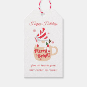 Étiquettes-cadeau Joyeuses fêtes - Mug Rose Chaud cacao Joyer et bri