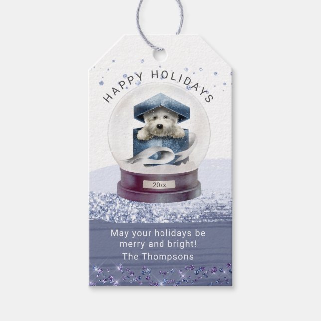 Étiquettes-cadeau Joyeuses fêtes Noël Globe des neiges mignon chien (Devant)