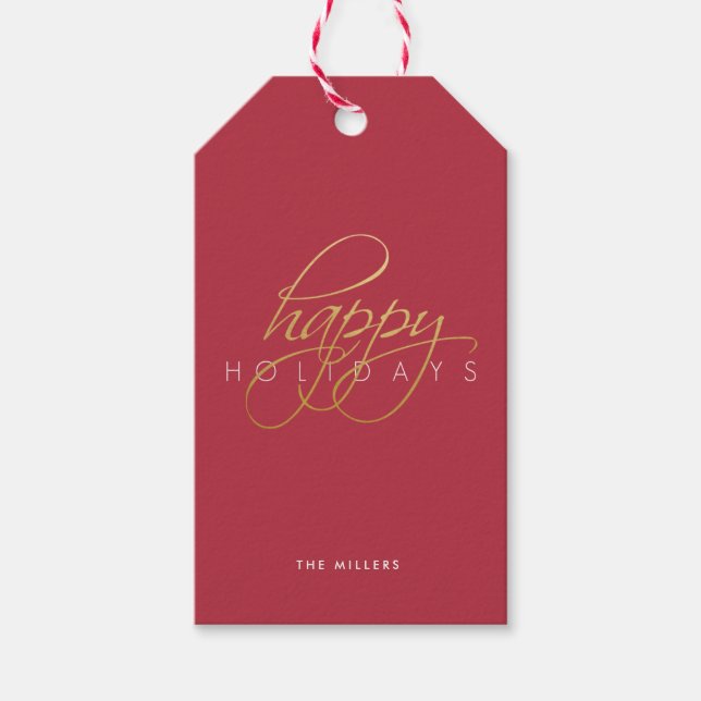 Étiquettes-cadeau Joyeuses fêtes Noël Rouge Script (Devant)