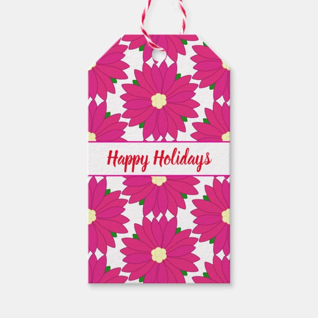 Étiquettes-cadeau Joyeuses fêtes rose clair Poinsettia Imprimer (Devant)