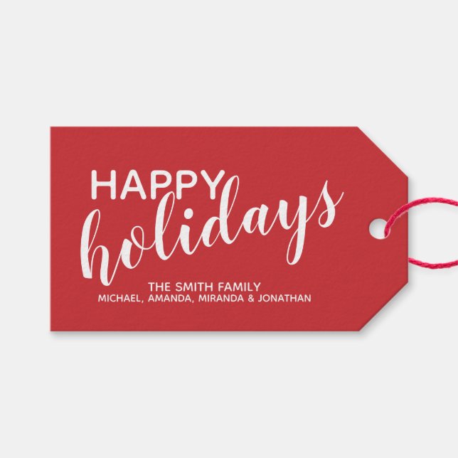 Étiquettes-cadeau 'Joyeuses fêtes' Rouge festif (Devant (Horizontal))