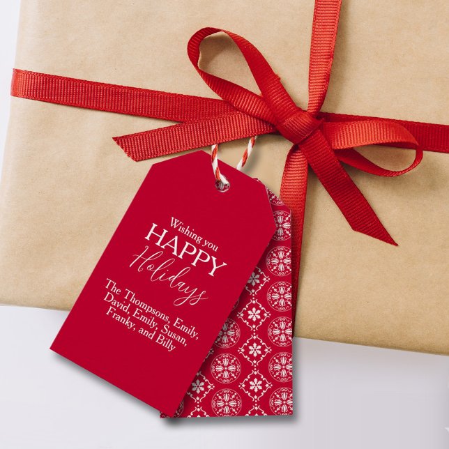 Étiquettes-cadeau Joyeuses fêtes Rouge mignonne Festive Simple Snowf (Créateur téléchargé)