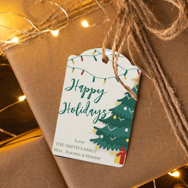 Étiquettes-cadeau Joyeuses fêtes String Lights Arbre mignonne Noël (Happy Holidays String Lights Tree Cute Christmas Gift Tags)