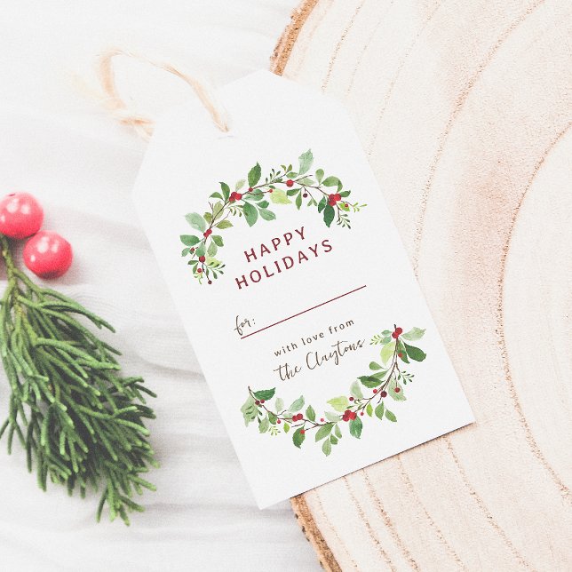Étiquettes-cadeau Joyeuses vacances Botanique Nom de famille Noël (Créateur téléchargé)