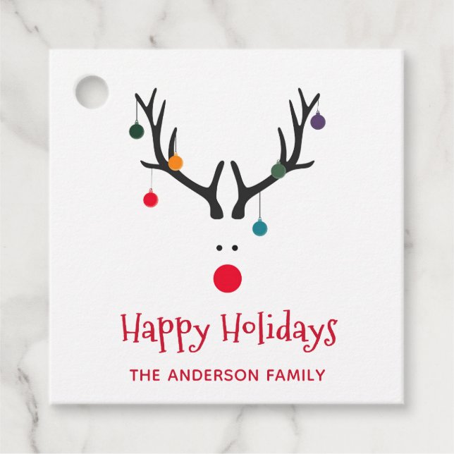 Étiquettes Cadeau Joyeuses vacances drôle rennes de Noël blanc (Devant)