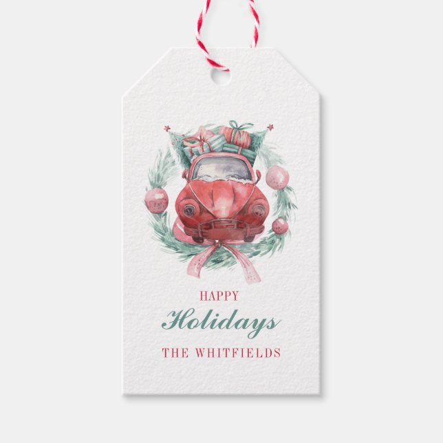 Étiquettes-cadeau Joyeuses vacances Famille Noël Script moderne (Devant)