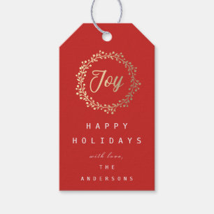 Étiquettes-cadeau Joyeuses vacances Joy Champaigne Gold Red
