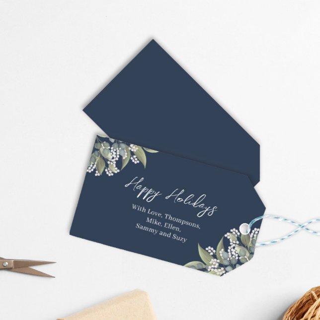 Étiquettes-cadeau Joyeuses Vacances Marine bleu Floral Custom (Happy Holidays Custom Gift Tag.)