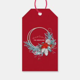 Étiquettes-cadeau Joyeuses Vacances Moderne Chic Pin Rouge Wreath