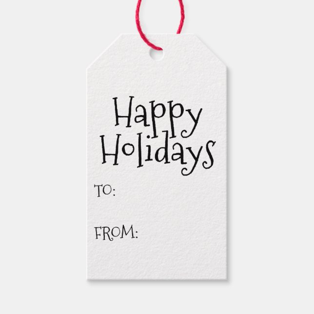 Étiquettes-cadeau Joyeuses vacances noir blanc à blanc blanc blanc à (Devant)