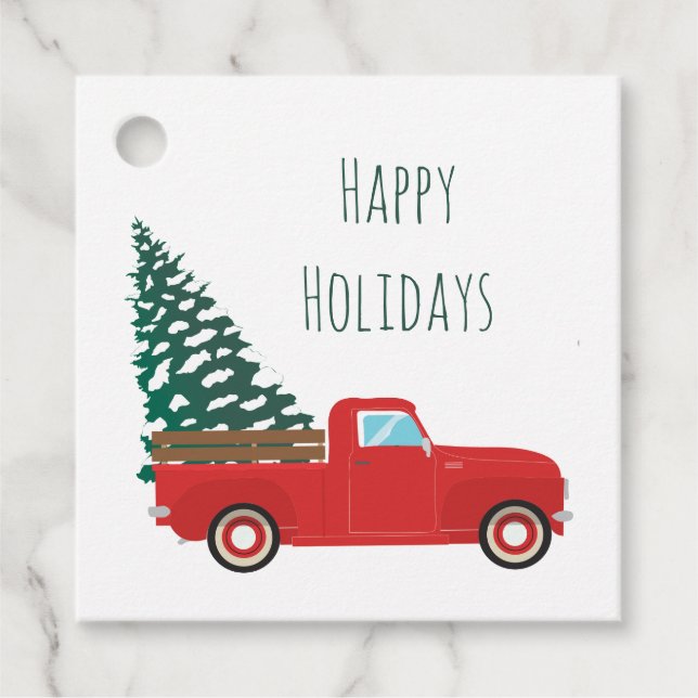 Étiquettes Cadeau Joyeuses vacances Petit Camion Camion Arbre de Noë (Devant)