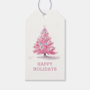 Étiquettes-cadeau Joyeuses vacances Pink Christmas Tree Holiday