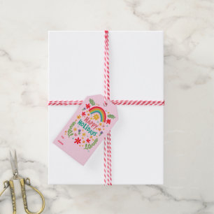 Étiquettes-cadeau Joyeuses Vacances Rainbow Cute à partir de
