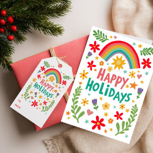 Étiquettes-cadeau Joyeuses Vacances Rainbow Cute à partir de