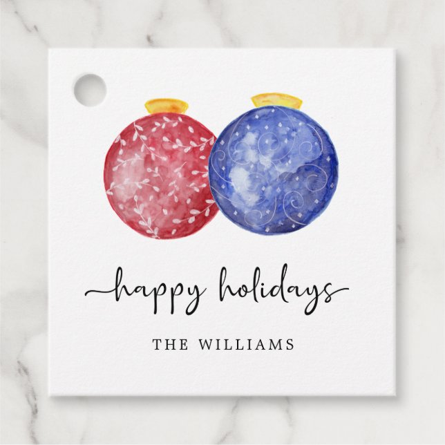 Étiquettes Cadeau Joyeuses vacances Script de Noël Ornements (Devant)