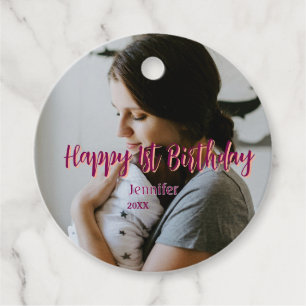 Étiquettes Cadeau Joyeux 1er anniversaire enfant bébé mère rouge ora