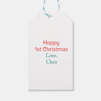 Étiquettes-cadeau joyeux 1er noël rouge vert amour nom simple