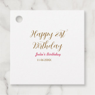 Étiquettes Cadeau joyeux 21e anniversaire nom date moderne s rose do