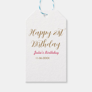 Étiquettes-cadeau joyeux 21e anniversaire nom date moderne s rose do