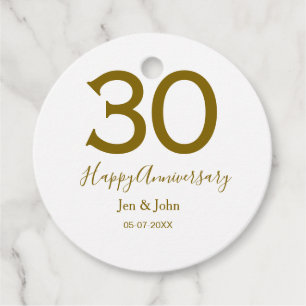 Étiquettes Cadeau Joyeux 30e anniversaire nom date golden bold lette