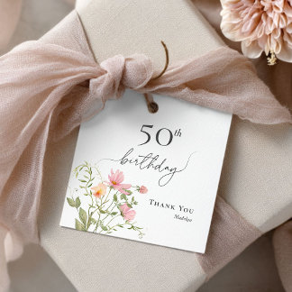Étiquettes Cadeau Joyeux 50e Anniversaire Féminin Fleur Sauvage Merc