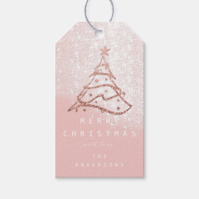 Étiquettes-cadeau Joyeux à Nom Noël Rose de neige Spark (Devant)