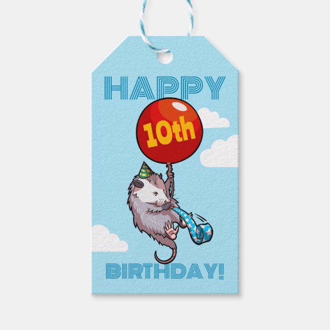 Étiquettes-cadeau Joyeux anniversaire ! Ajouter L'Âge Opossum & Ball (Devant)