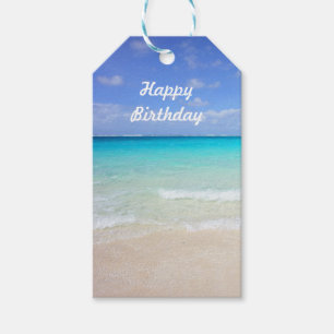 Étiquettes-cadeau Joyeux anniversaire Azure Blue Caribbean Tropical 