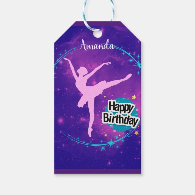 Étiquettes-cadeau Joyeux anniversaire Ballerina Galaxy Personnalisé (Devant)