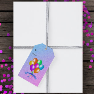 Étiquettes-cadeau Joyeux Anniversaire Ballons Colorés Serpentin Bleu