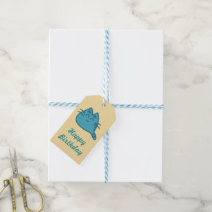 Étiquettes-cadeau Joyeux Anniversaire Bleu souriant Kitty Chat