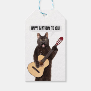 Étiquettes-cadeau Joyeux Anniversaire Chat chantant et jouant de la 