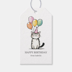 Étiquettes-cadeau Joyeux Anniversaire Chat Mignon et Ballons