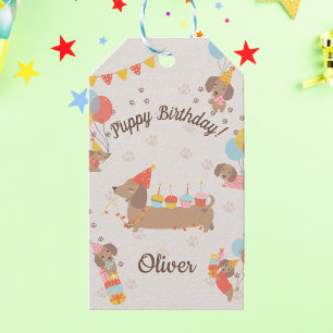 Étiquettes-cadeau Joyeux Anniversaire Chiot Toutou Saucisson Mignon