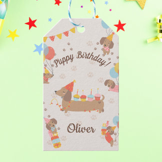Étiquettes-cadeau Joyeux Anniversaire Chiot Toutou Saucisson Mignon