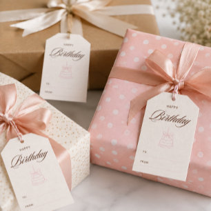 Étiquettes-cadeau Joyeux Anniversaire Crème Marron Rose Cadeau d'A